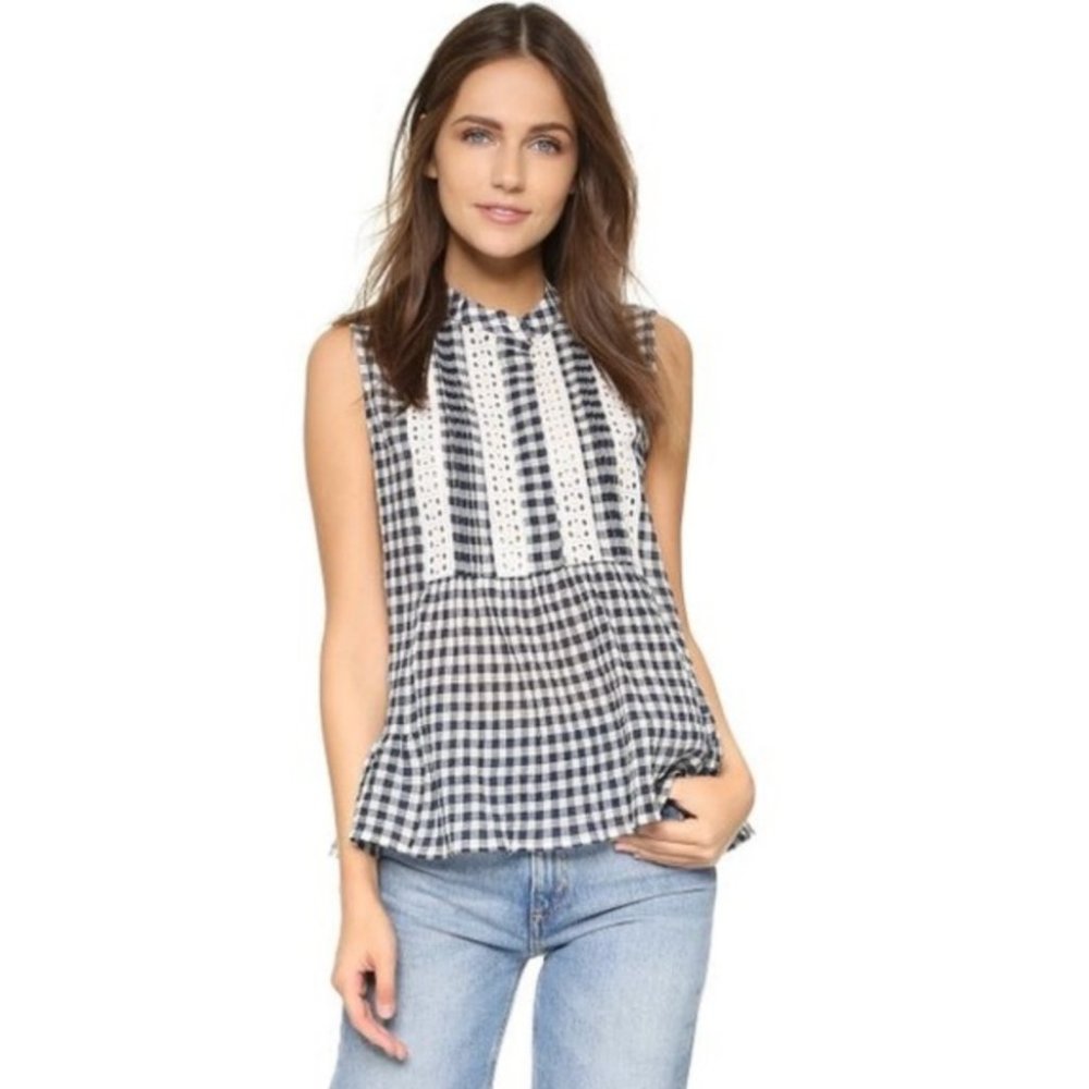 Sea New York Womens Gingham Sleeveless Top In Navy/Ivory Size 0